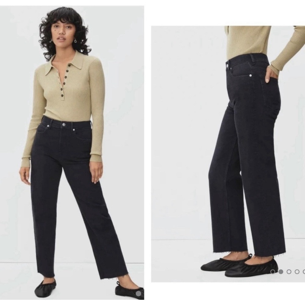 Everlane The Way High Straight Leg Jeans Coal Faded Black Raw Hem Size 33